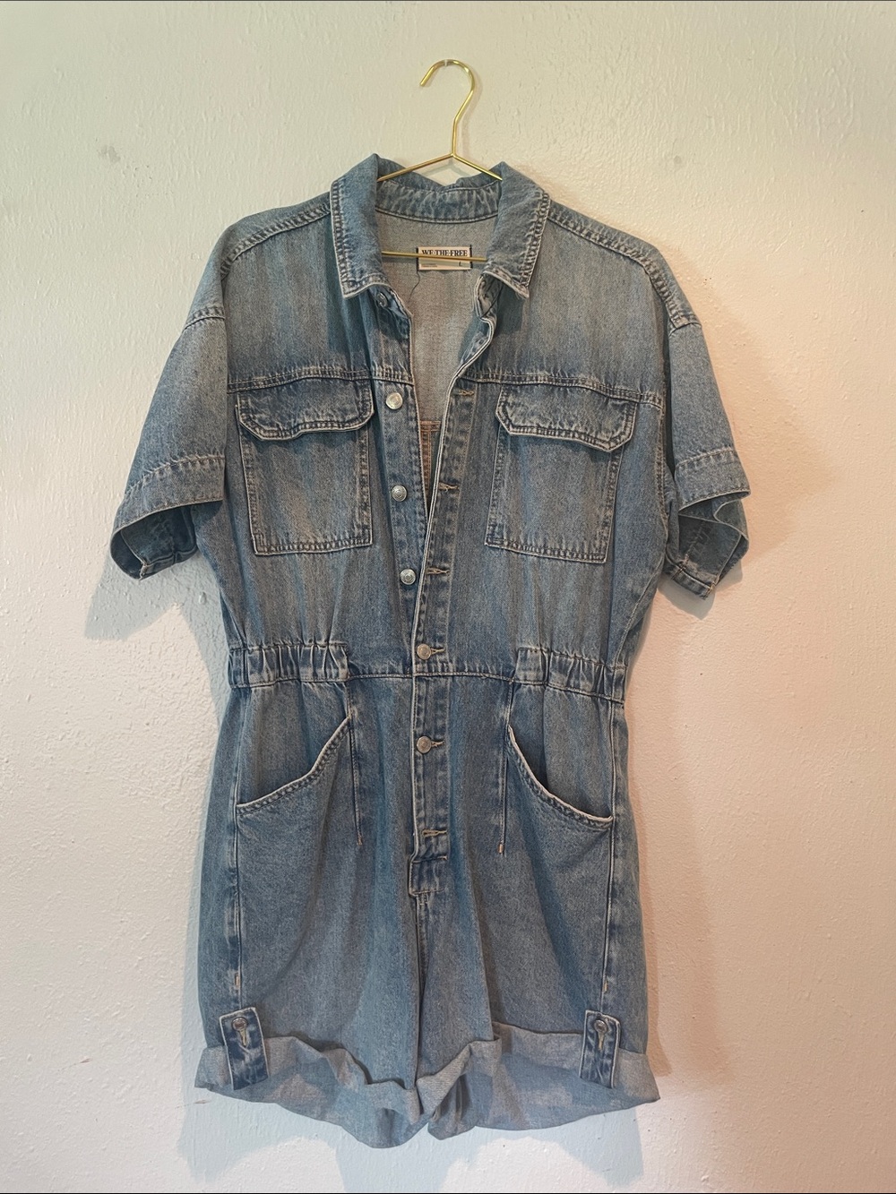 Free People Marci Cuffed Shortalls-light wash denim